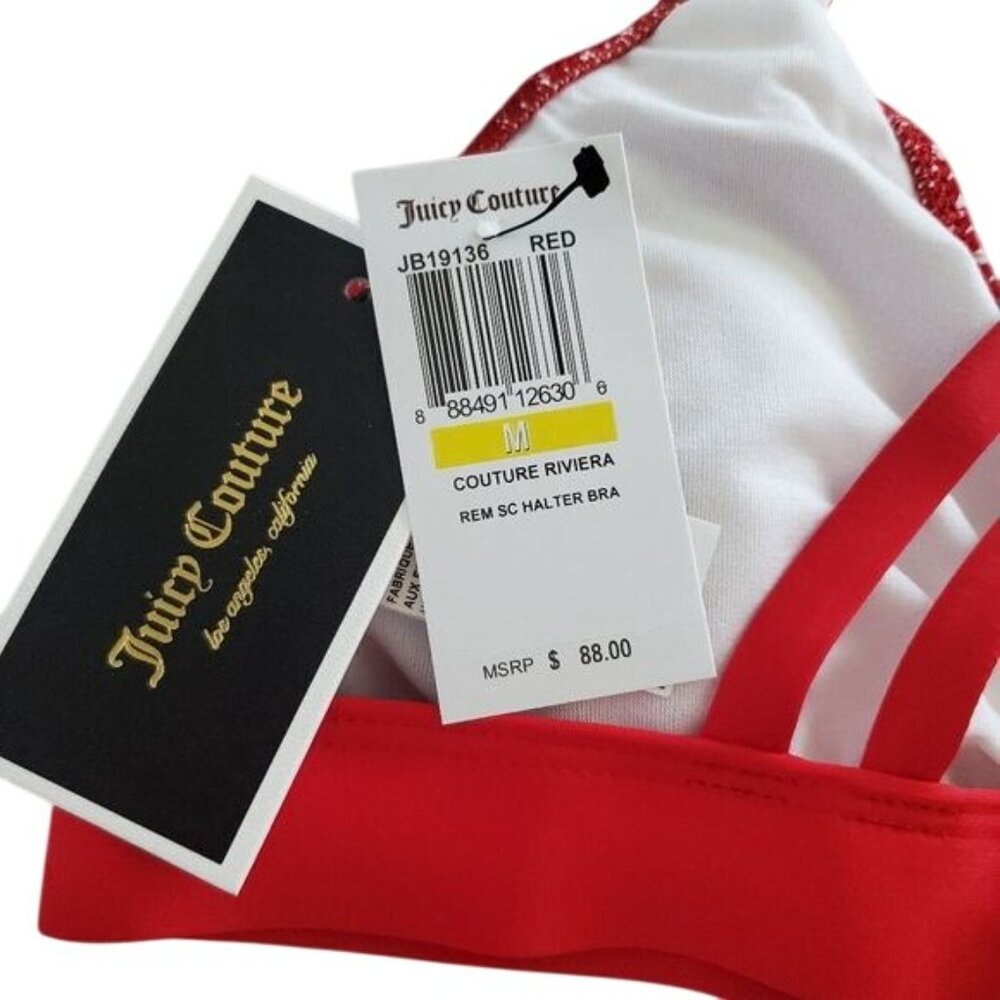 Juicy Couture womens swim bikini top Riviera Rem SC Halter Striped Red Sz Medium - Picture 6 of 8